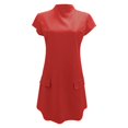 thumbnail image 5 of Vestido informal corto de manga corta liso y sexy de corte ajustado y cintura alta para mujer - Poliéster ligero, bolsillos, varias tallas, 5 of 5