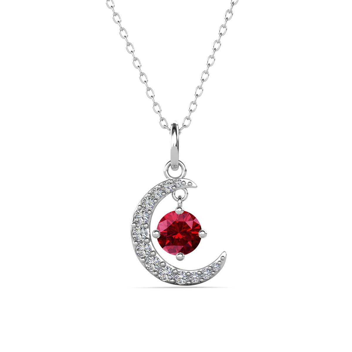 Cate & Chloe Luna 18k White Gold January Birthstone Necklace, Round Cut
