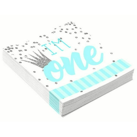 Princess 1st Birthday Napkins - 1st Birthday Blue Beverage Napkin (16 Count)