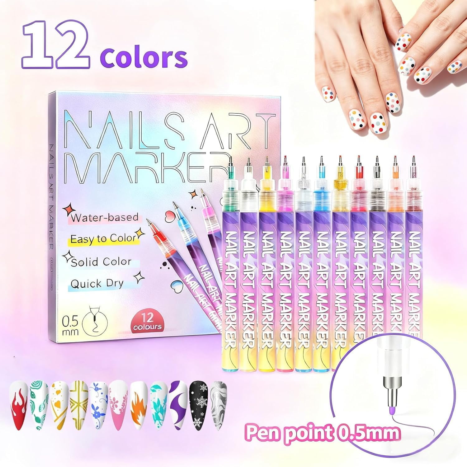 24 Colors Nail Art Pens Set, Nail Art Markers Polish Pen for 3D Nail Art, Drawing Painting Liner Brush for DIY Nail Art Beauty Adorn Manicure Tools, 0.5mm Nail Pen Set,Pen Acrylic Paint Pens
