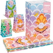 XD-24PCS Party Favor Bags, Mermaid Gift Candy Bags with Sealing Stickers Treat for Kids Girls Birthday Themed 4.7" / 3.1" 8.7"*0