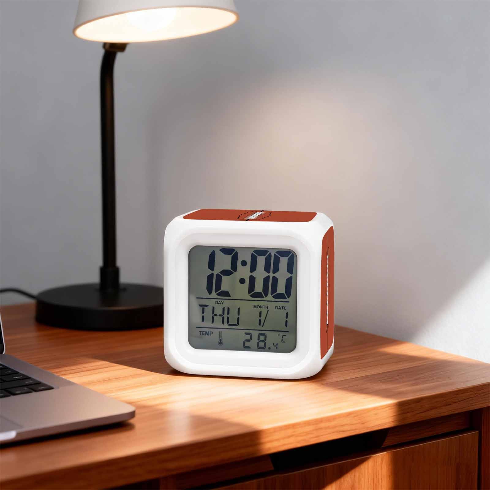 Alarm Clocks American Football Digital Clock 7 Color LED Night Light Silent Non-Ticking Battery Operated Retro Fur Texture Sports Cube Clocks Decorative for Bedroom Bedside Living Room Office School