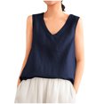 thumbnail image 4 of Annhoo Womens Cotton Linen Tank Tops V Neck Sleeveless Shirts Trendy Loose Casual Beach Vacation Solid Blouses, 4 of 9