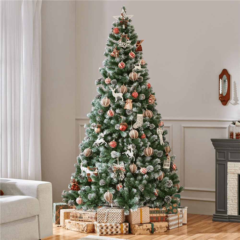 Alden Design 7.5 Ft Pre-lit Frosted Artificial Christmas Tree with Pinecones, Green