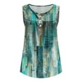 thumbnail image 3 of Summer Saving Wycnly Summer Tank Tops Western Print V-Neck Sleeveless T Shirts for Women Vintage Graphics Button Pleated Swing Henley Shirt Lightweight Tunic Blouse Vest Green s Under $5, 3 of 3