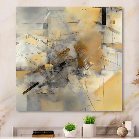 DESIGN ART Designart "Yellow And Grey Beyond The Canvas Ii" Abstract Painting Canvas Art Print 16 in. wide x 16 in. high