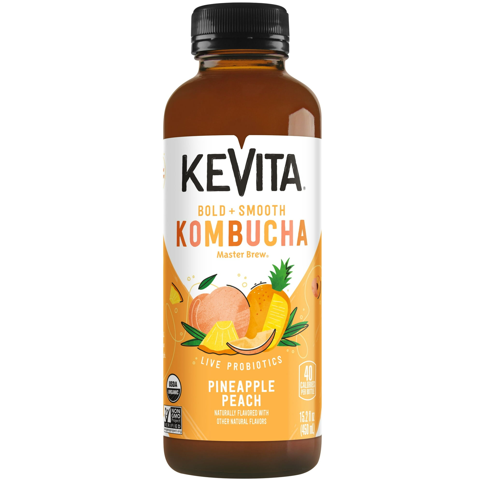 KeVita Master Brew Live Probiotic Kombucha, Pineapple Peach, 15.2 fl oz