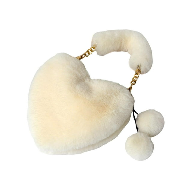 Bolso de mano de piel sintética con asa superior, suave, informal, con forma de corazón, para mujer blanco