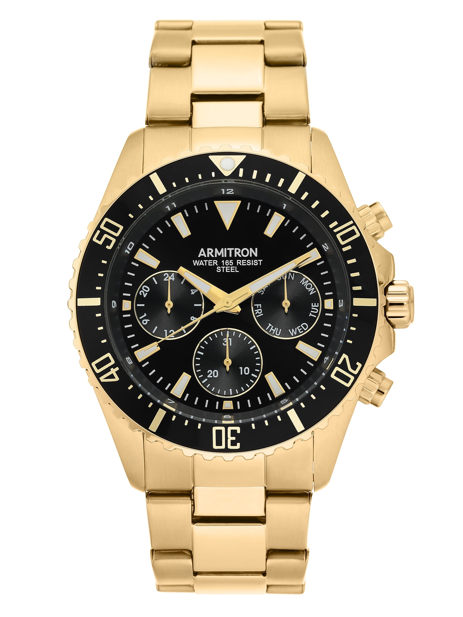 Armitron - Armitron Men's Gold-Tone and Black Stainless Steel Dress Armitron Black Stainless Steel Watch