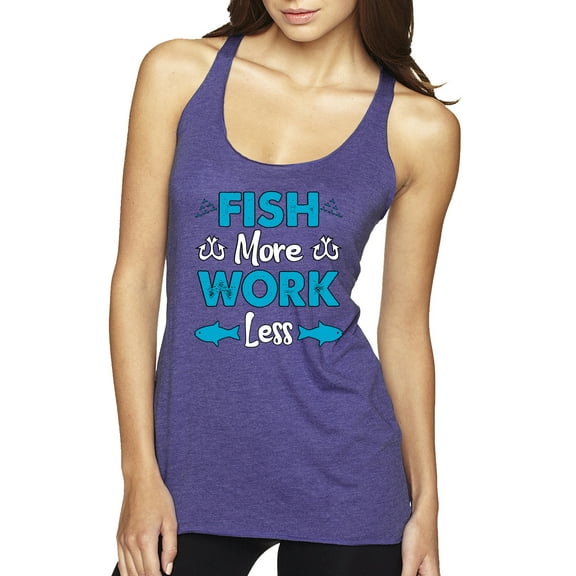 Wild Bobby, Fish More Work Less Pro Fishermen, Fishing, Women Tri-Blend Racerback Tank Top, Purple Rush, Large