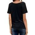 thumbnail image 3 of ORQ V-Neck Stitching Tulle Short Sleeve Casual T-Shirt Women Top, 3 of 8