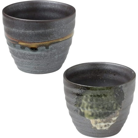

Asayu Japan Tea Cups Set 6.7oz Made in Japan MIno Ware Metallic Dark