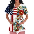thumbnail image 3 of Womens 250th Anniversary USA Scrub Tops Loose V Neck Red White and Blue Print Scrubs Short Sleeve 4th of July Patriotic Scrub Shirts Medical Nurse Uniform Nursing Workwear with Pockets Red 3XL, 3 of 4