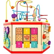 Terra Wooden Activity Cube for Baby 6-12 Months, Bead Maze for Toddler 1-3 Large, Montessori Toys for 1 Year Old Baby Girls Gift