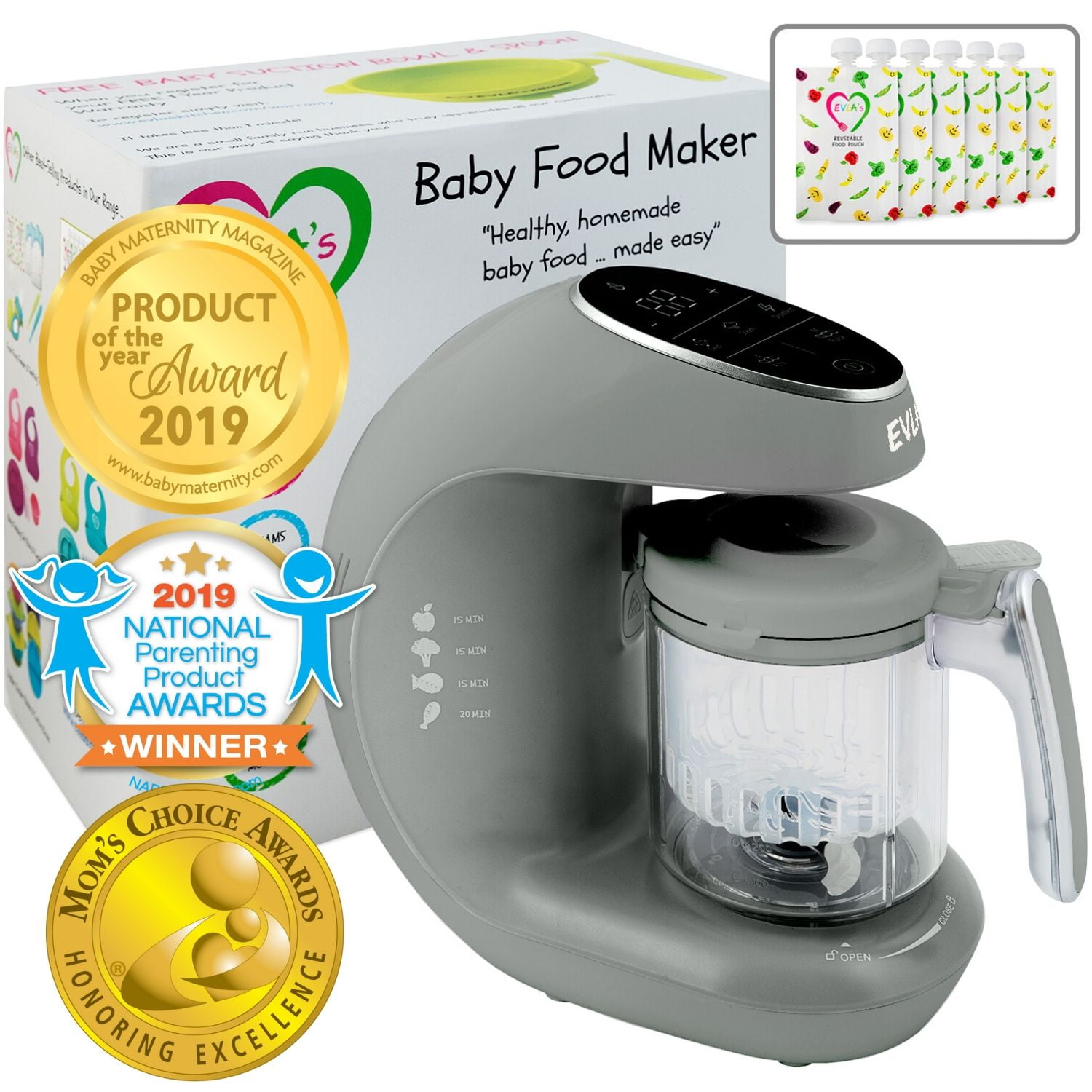 Baby Food Maker Baby Food Processor Blender Grinder Steamer Cooks & Blends  Healthy Homemade Baby Food in Minutes Self Cleans Touch Screen Con