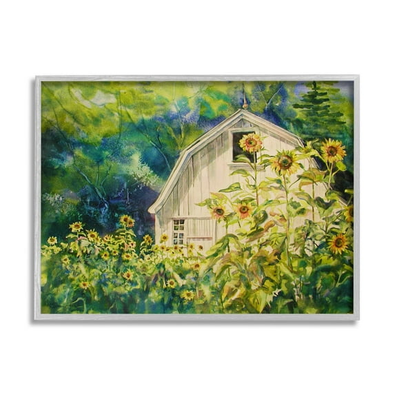 Stupell Industries Peaceful Sunflower Field Countryside Woodlands Barn , 14 x 11, Design by MB Cunningham