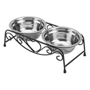 Elevated Raised Dog Double Bowls Feeder with Two Stainless Steel Bowls for Water Food or Treats
