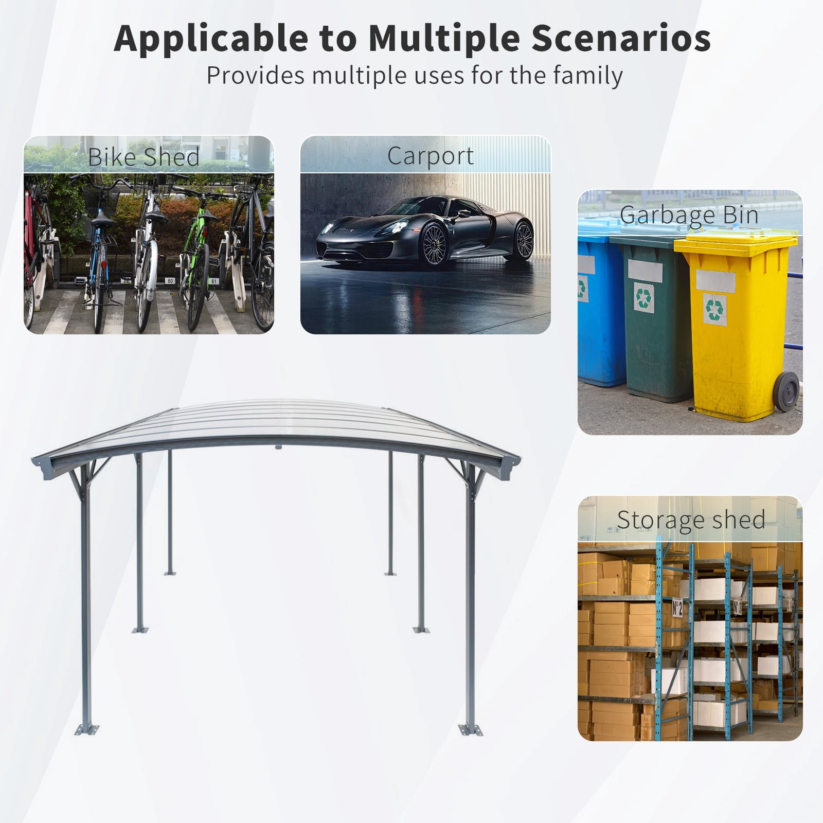 10 FT X 19 FT Outdoor Carport Arch Carport Aluminum Metal Frame and Polycarbonate Panels Car Port for Outdoor Driveway Car, Truck