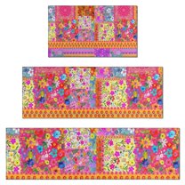 Pioneer Flower Floral Print Pattern Kitchen Rugs Sets Of 3,Kitchen Runner Rugs Non Skid Washable,Decorative Kitchen Floor Mats for Kitchen,Sink,Laundry,17"x30"  17"x47"   17"x59"