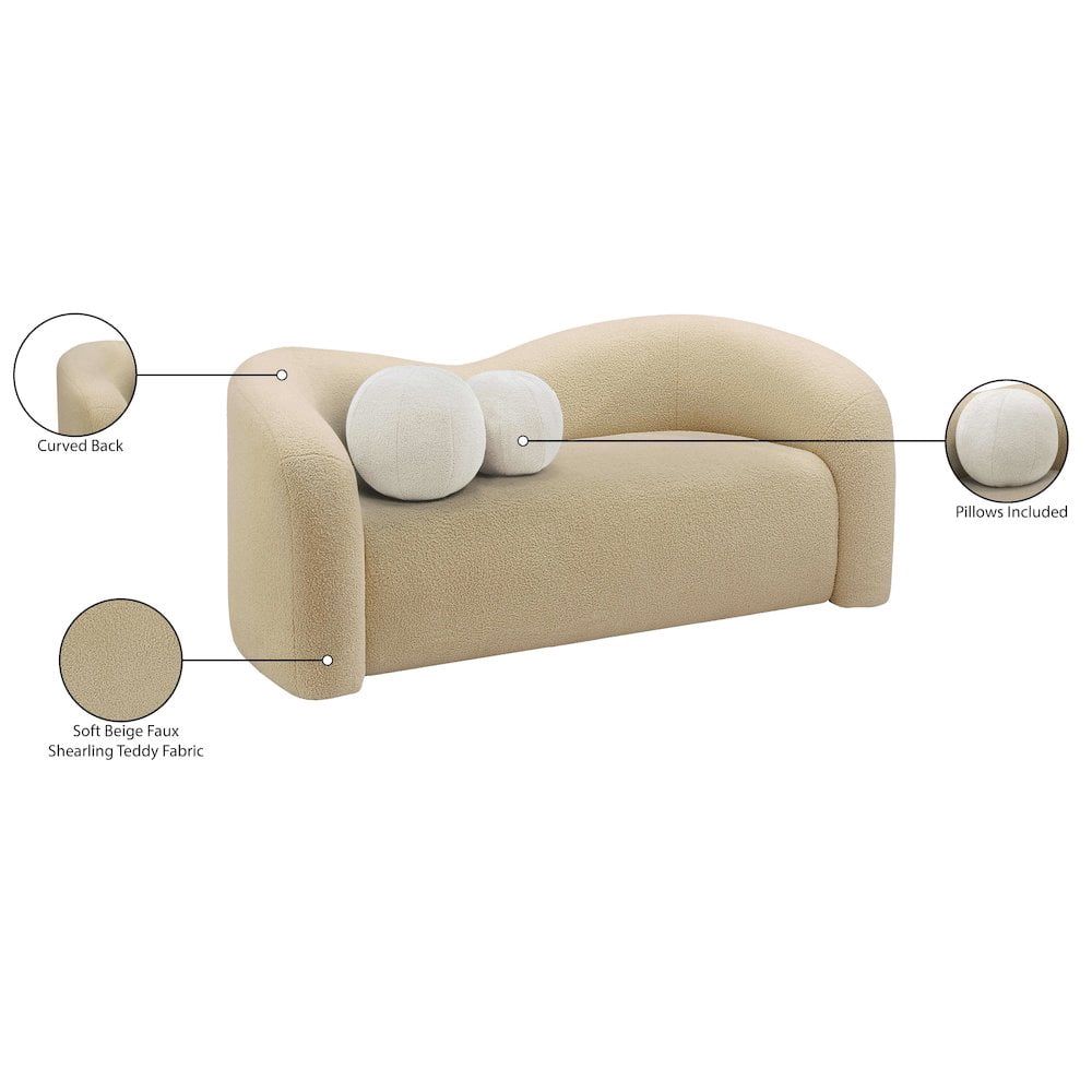 Meridian Furniture Kali Beige Faux Shearling Teddy Fabric Loveseat