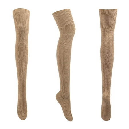 

Klycj Socks Autumn Winter Women Striped Solid Color Cotton Knit Over-the-knee Stockings Gifts