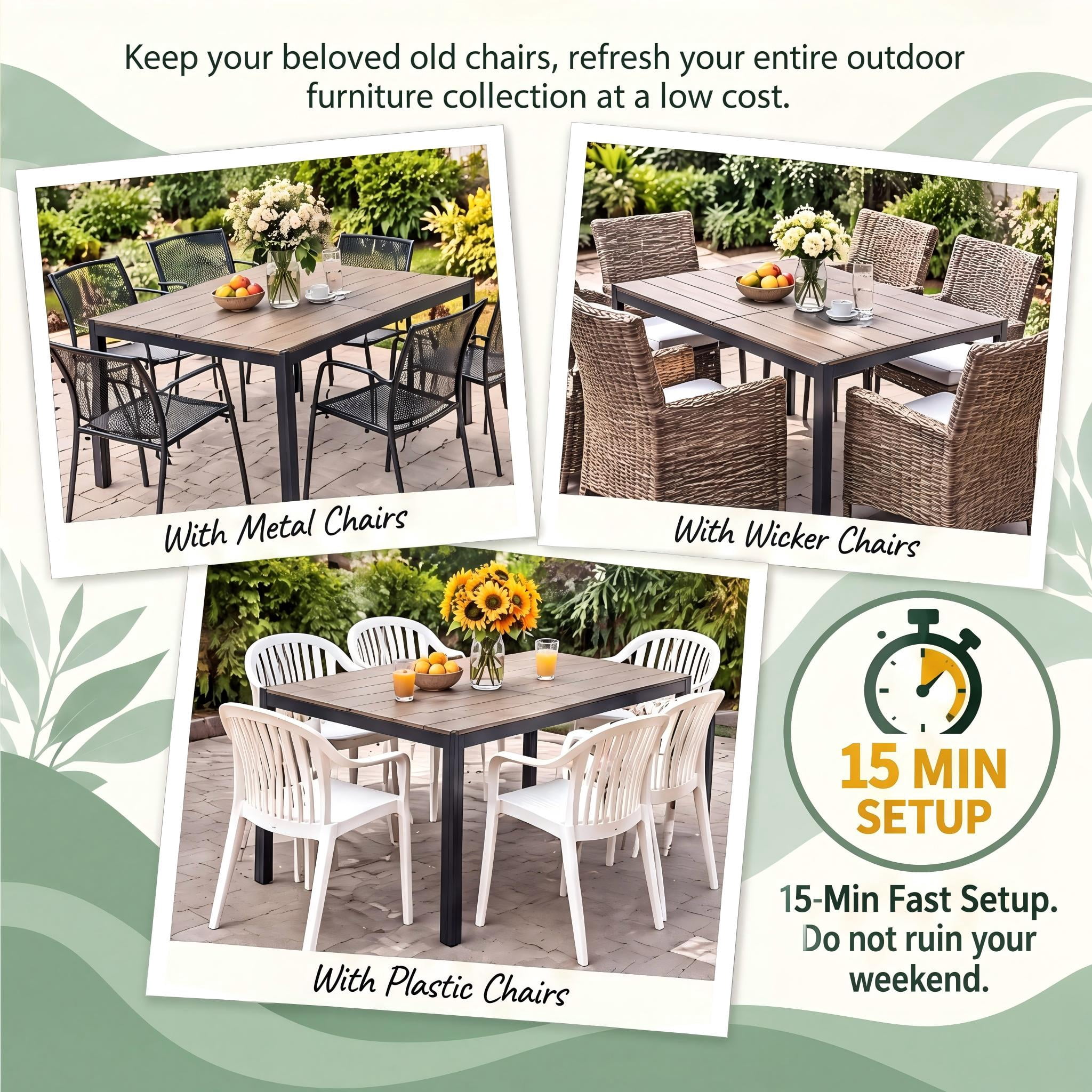 Lacoo Outdoor Dining Table, 59" x 36" 6‑Person Patio Table, Weather Resistant Rectangular Patio Dining Table for Backyard Garden Deck