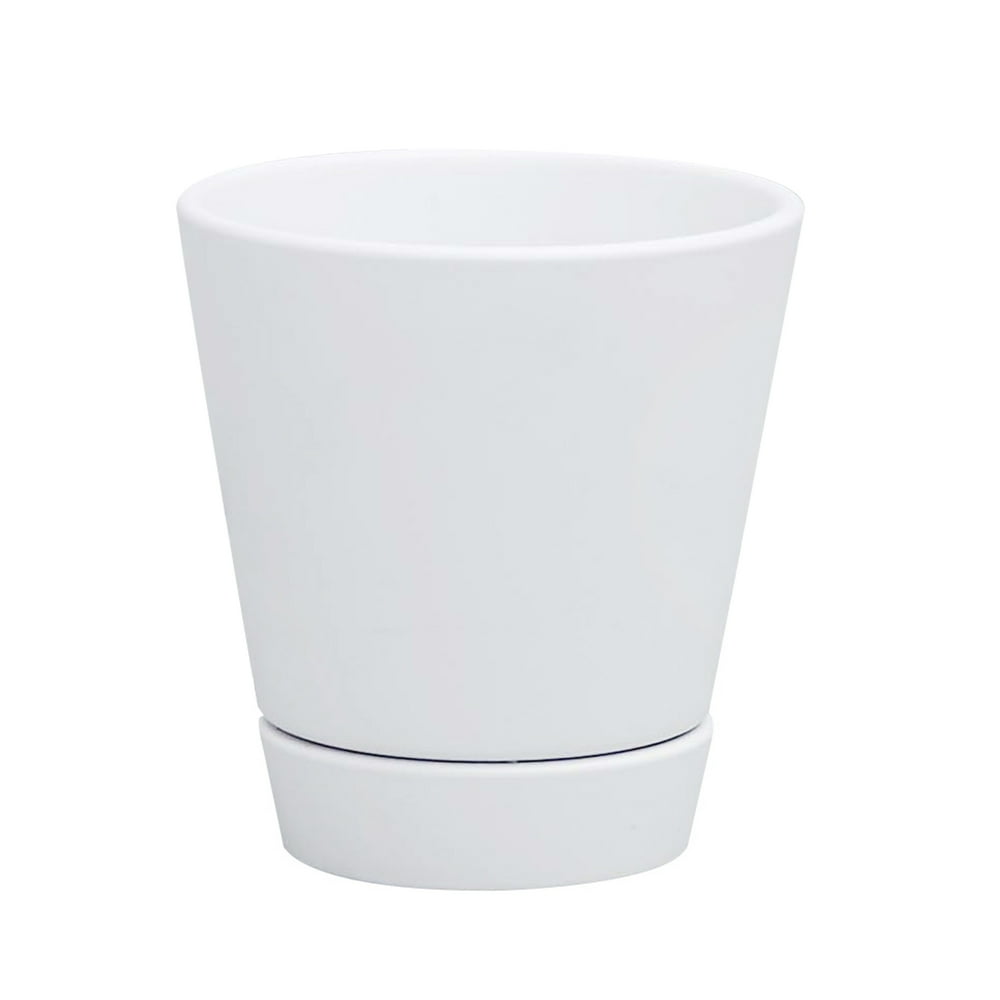 Mainstays Pottery 4" Matte White Ceramic Planter with Saucer Walmart