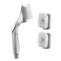 VEVOR Soap Dispensing Dish Brush, Kitchen Scrub Brushes with 3 Brush Heads, Dish Cleaning Brushes with PP Handle and Curved Bristles, Ideal for Pots, Pans, Sink and Stove