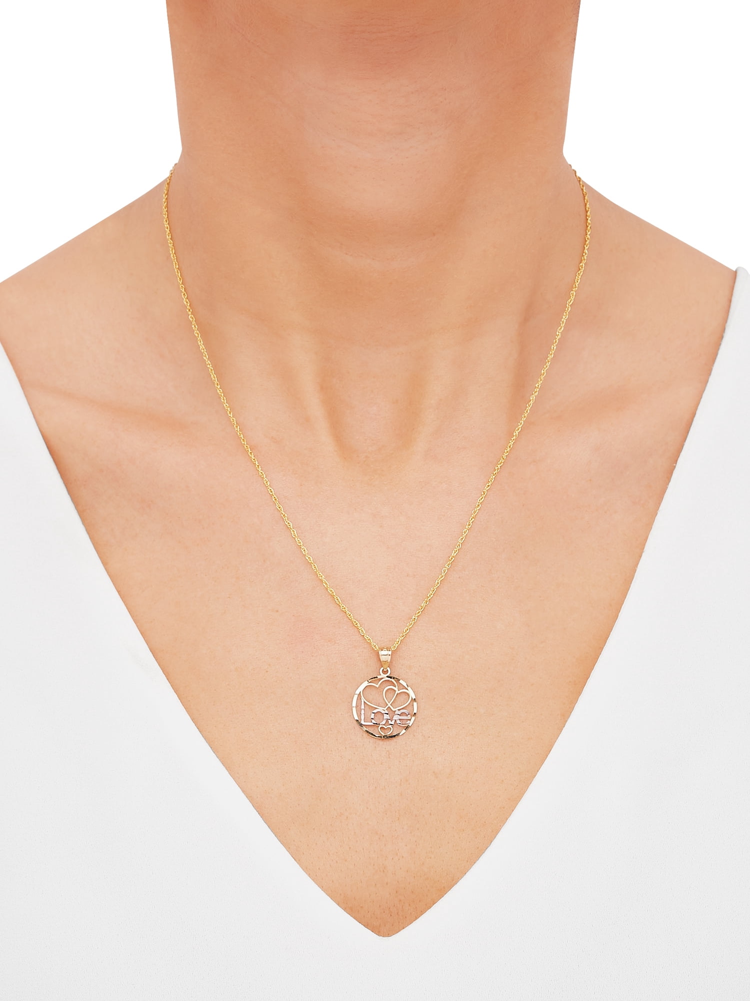 Brilliance Fine Jewelry 10K Yellow Gold Rhodium Love Hearts Circle on Gold Filled Necklace,18"