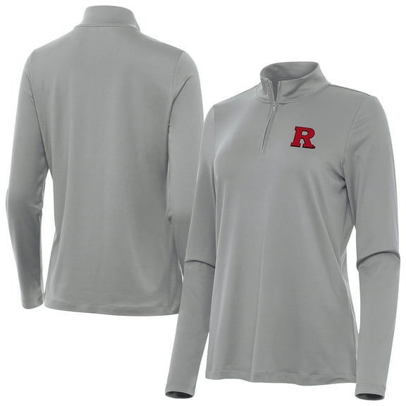 Women's Antigua Gray Rutgers Scarlet Knights Reprocess Quarter-Zip Top