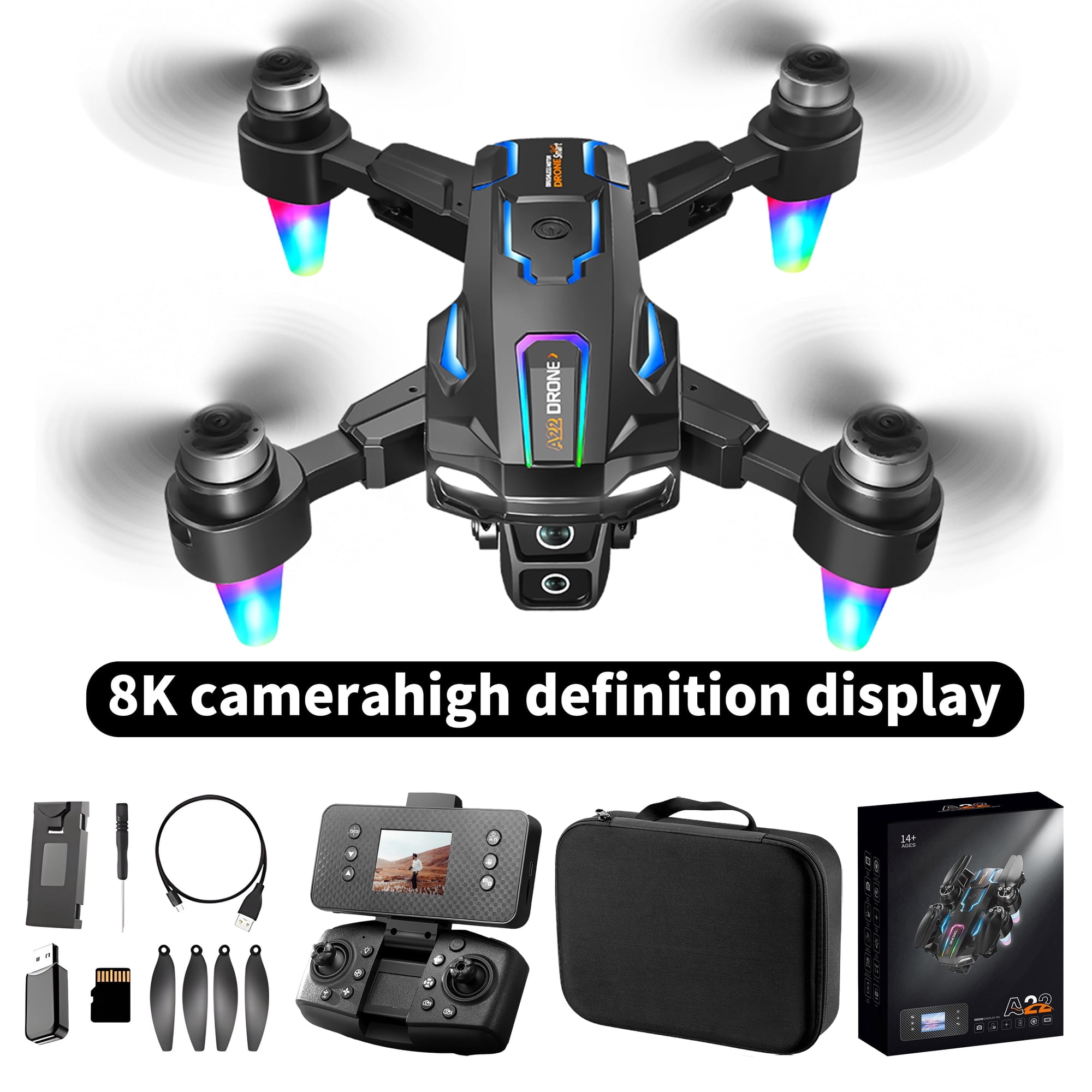 HNZENBW Drone with 4K HD Dual Camera for Kids Adults,RC Foldable FPV Quadcopte with 2 Modular 1800mAh Batteries for 40 Mins, Brushless Motor,Black