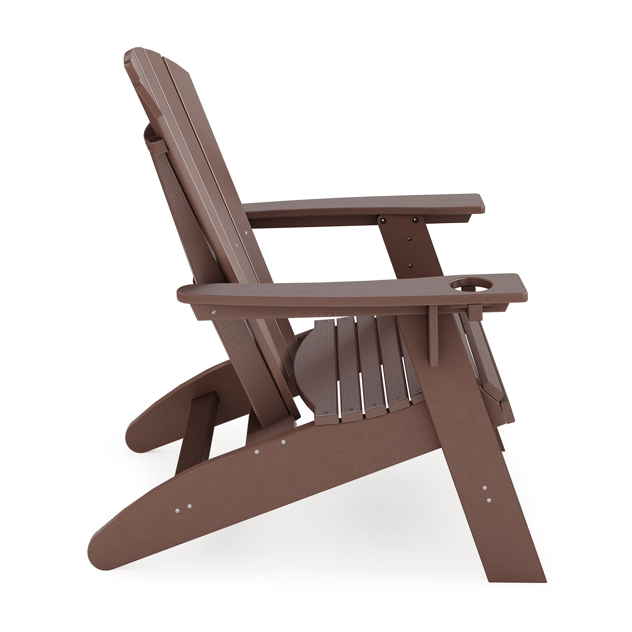 JERFIT Adirondack Chair, Outdoor Patio Chair with Cup Holder, All-Weather HDPE Poly Lumber, Brown, for Garden, Poolside, Deck