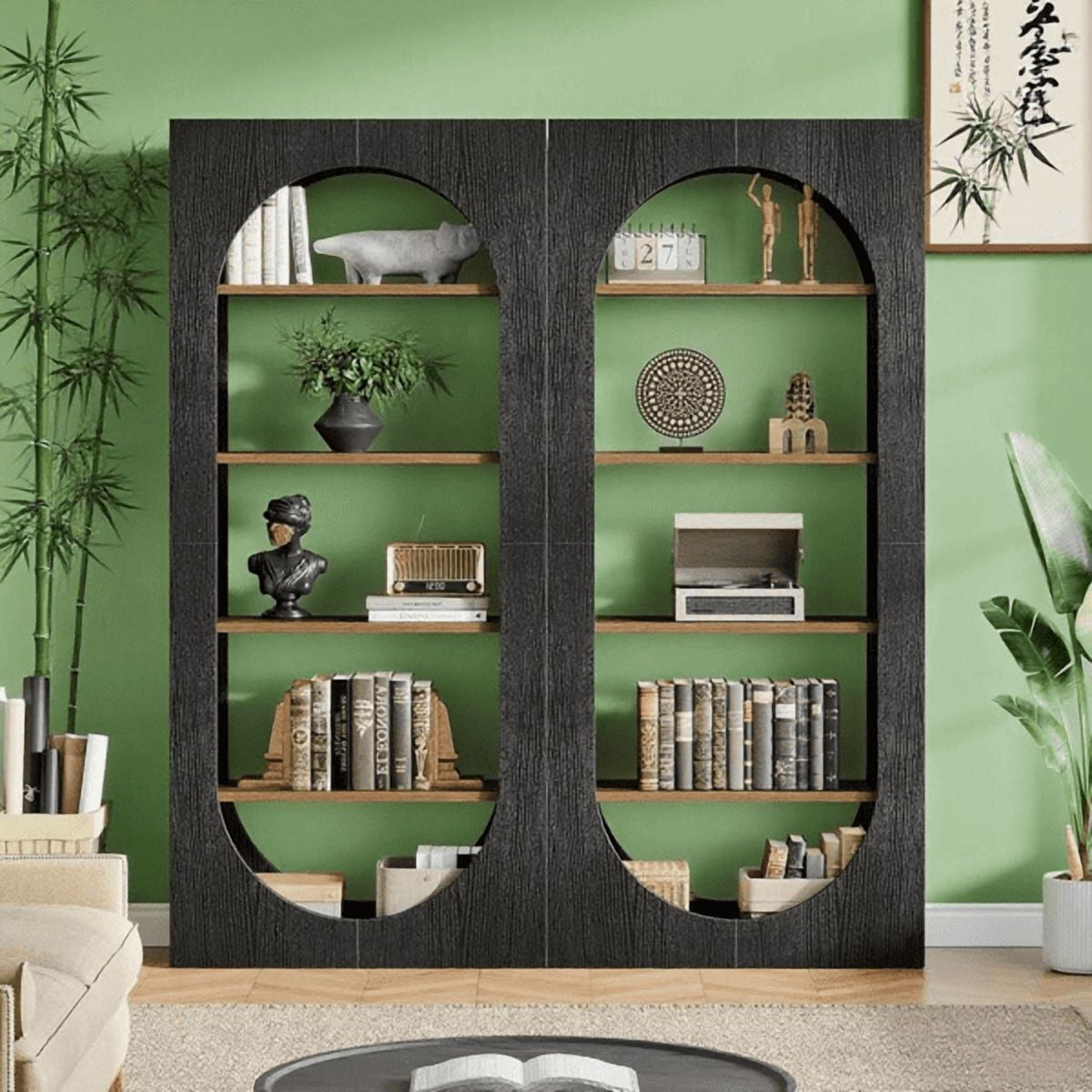5-Tier Black Bookshelf with Arch Design, 45lb per Shelf, for Living Room/Home Office/Bedroom