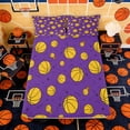 thumbnail image 3 of Erosebridal Purple Basketball Pattern Queen Sheet Sets, Sport Bed Set for Boys and Girls, 4pcs, 1 Flat Sheet, 1 Fitted Sheet and 2 Pillowcases, 3 of 6