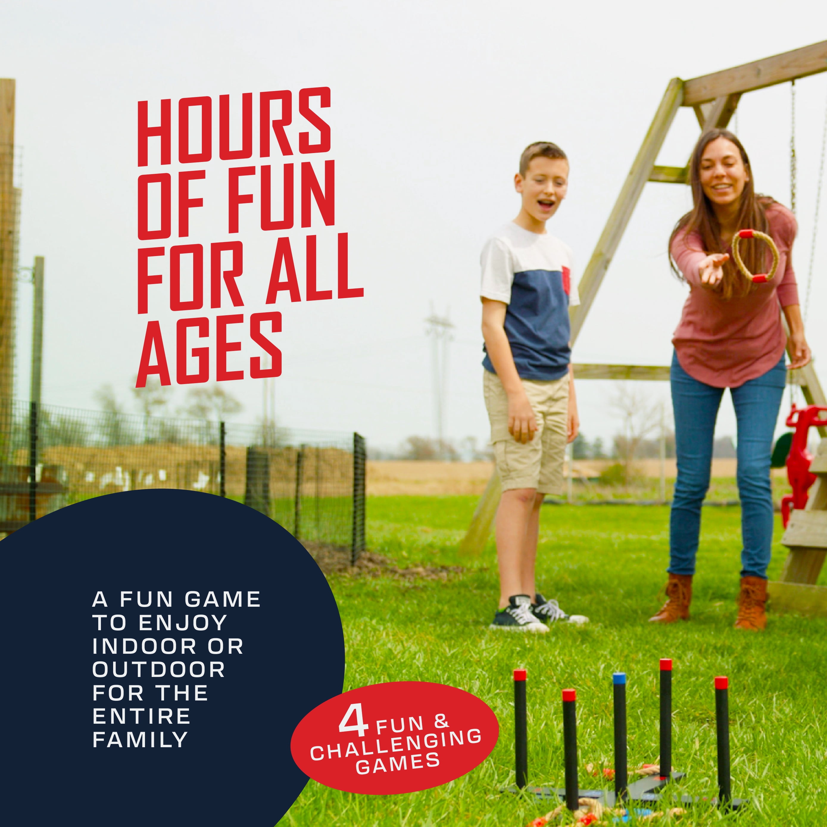 Wood Ring Toss Outdoor Yard Game for Adults and Kids