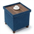 thumbnail image 4 of 15 Inch Storage Ottoman with Wooden Legs - Cube Foot Rest Stool, Square Footstool, Comfortable Seat with Lid, Foldable Fabric Ottoman, Space-Saving Navy, 4 of 16