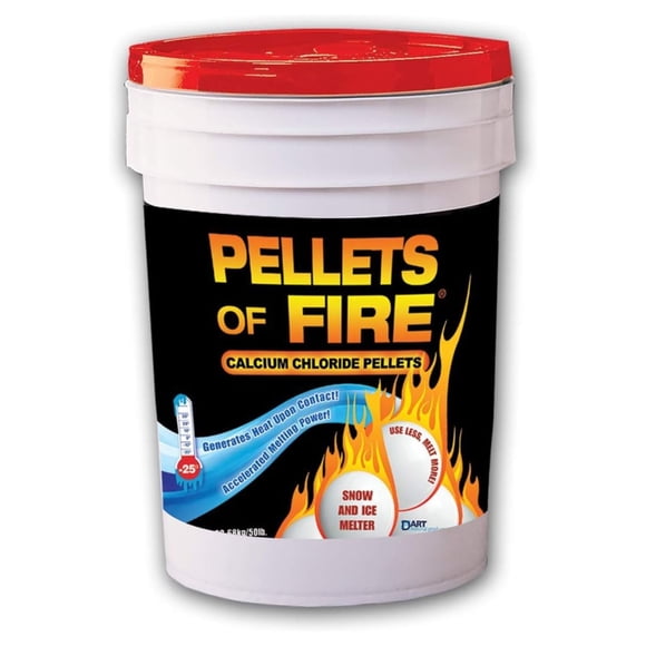 Snow Joe Pellets of Fire, Calcium Chloride Ice & Snow Melt Deicer for Driveway, 50 lb Pail