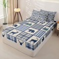 thumbnail image 2 of Manfei Wild Animal Deer Plaid Zipper Twin Comforter Sets with Fitted Sheet and 2 Pillowcases,Navy Check Pine Zipper Bedding Set,Navy Blue Reversible,4pcs, 2 of 8