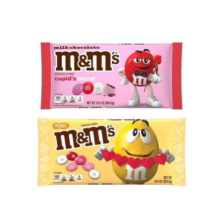 M&M'S Cupid's Mix Milk Chocolate Valentine's Day Candy and M&M'S Valentine's Peanut Chocolate Candy each bag is 10-Ounce Bag