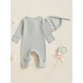 thumbnail image 6 of BemeyourBBs Preemie Newborn Going Home Outfit Baby Boy Girl Ribbed Knit Romper Hat Set Long Sleeve Button One Piece Jumpsuit Spring Fall Winter Sleepers Clothes, 6 of 9