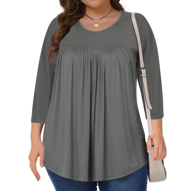 YLHFASHION T-Shirts Décontractés pour Femmes Grande Taille à Manches 3/4 Col Rond Mignons Tuniques Hauts T-Shirts Basiques Blouses Tee de Travail Business Haut Économies d'Été Liquidation T-shirt à Manches Longues pour Femmes