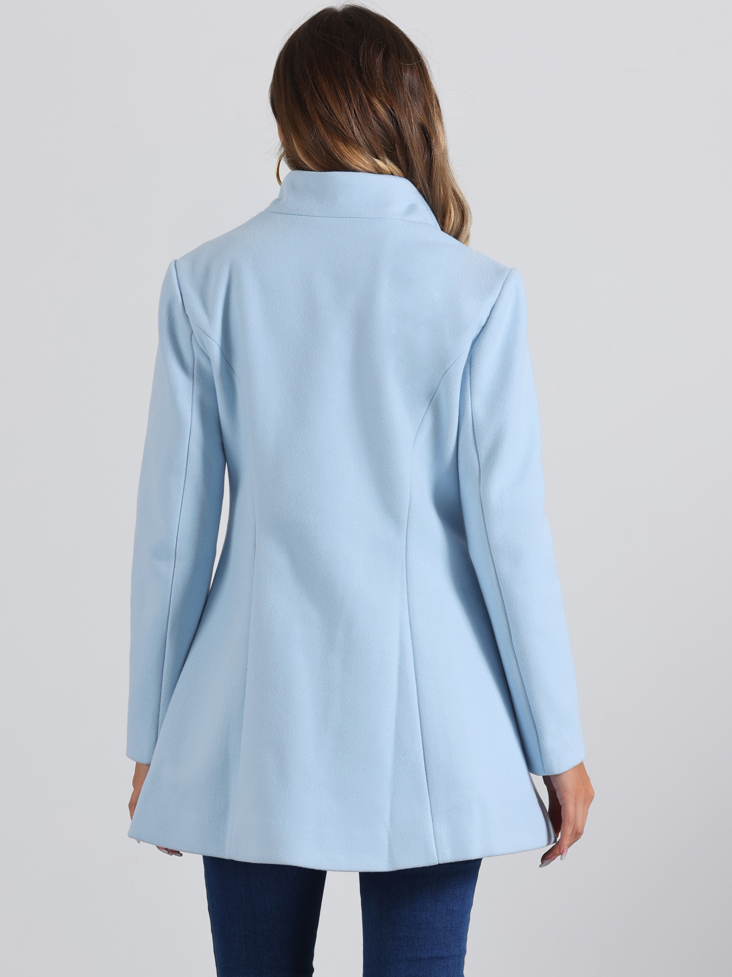 DARING DIVA Women's Turn Down Collar Buttoned Casual Mid-Long Winter Coat Light Blue L