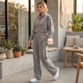 thumbnail image 6 of Szluipve 2 Piece Sets for Women Velour 2 Piece Tracksuit Half Zip Stand Collar Long Sleeve Top Elastic Waist Wide Leg Pants Casual Velvet Loungewear Outfit Gray L, 6 of 8