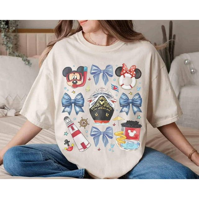 Coquette Bow Watercolor Disney Cruise Line Mickey Shirt, Disney Wish Treasure Fantasy Drea - Ivory - XL