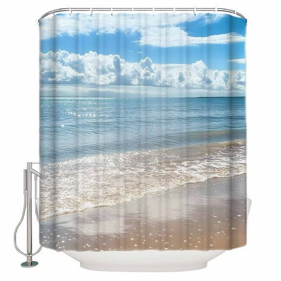 72x78 Inch Shower Curtain Ocean Beach Bathroom Decor Waterproof Fabric Bathtub Bath Curtains Decorative Summer Nature Blue Sea Waves Sky Cloudy Extra Long Shower Curtain Set with Hooks