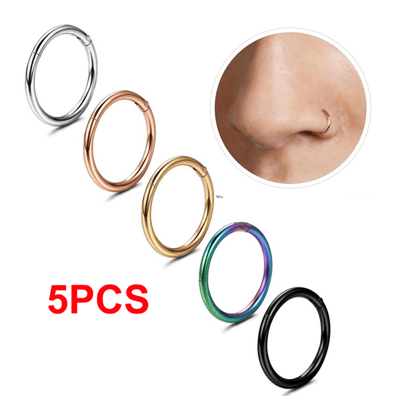 5Pcs Steel Septum Rings Nose Rings Hoop 16G Hinged Clicker Hoop Nose Rings for Women Men Cartilage Hoop Earring Lip Helix Septum Nose Piercing Jewelry