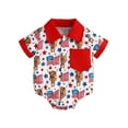 thumbnail image 2 of Elippeo Infant Baby Boy 4th of July Jumpsuit 3 6 12 18 Months America Flag Bull Print Short Sleeve Turn Down Collar Button Down Romper, 2 of 10