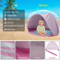 thumbnail image 2 of YOPTOP Pop Up Baby Beach Tent Kiddies Shade Pool Tent 50  SPF Sun UV Protection Baby Beach Sun Shelter  with Separable Pool for Infant Indoor Outdoor (Lake Green Stripes  Pink Stripes),pinkstripes, 2 of 6