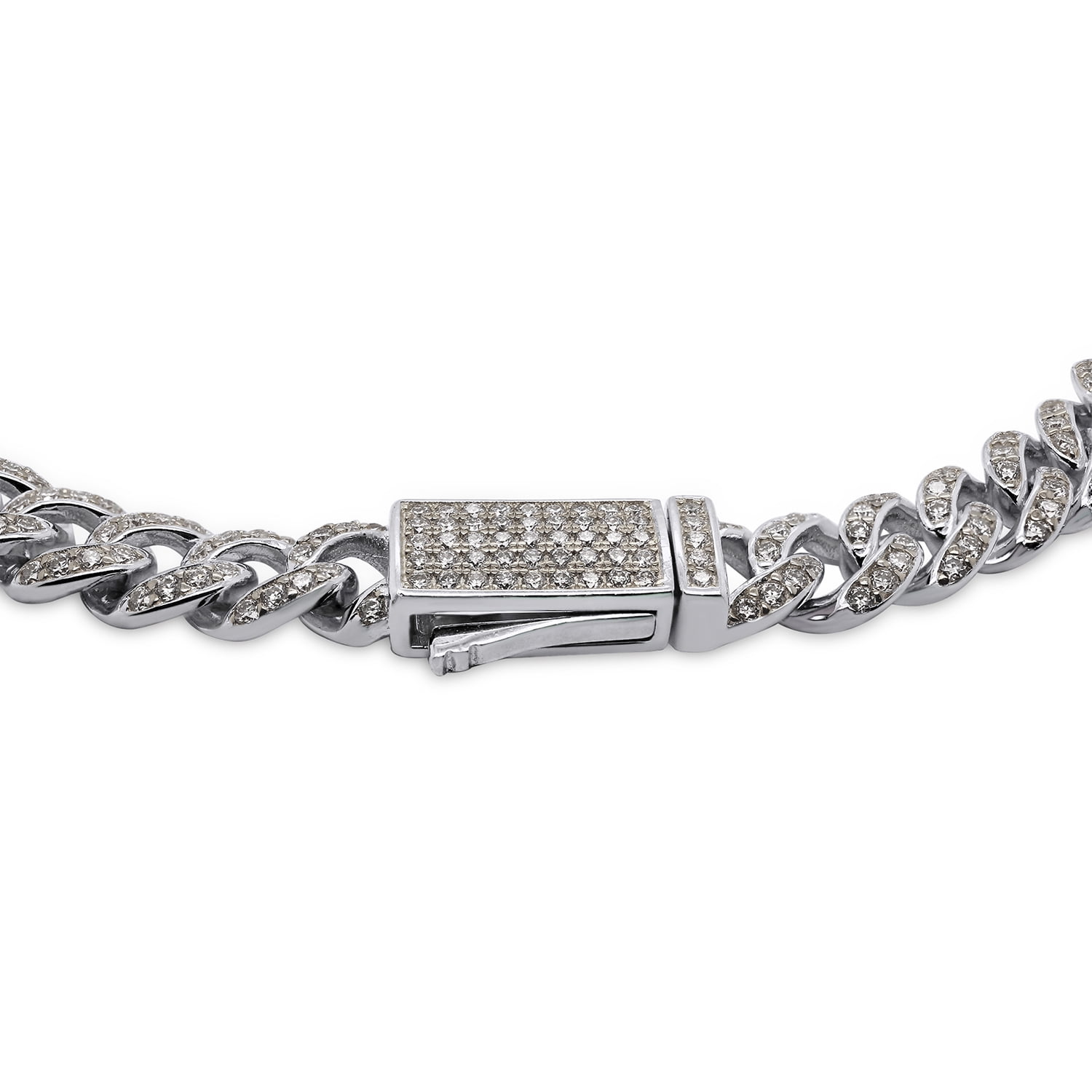 Round Cut Lab Created Moissanite Diamond 6MM Width Cuban Chain Bracelet For Men In 14k White Gold Over 925 Sterling Silver(G-H Color,VVS1 Clarity,3.00 Ct)
