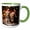 Green/White, variant on 3drose, Photo of Two Basset Hound Pups Wearing Santa Hats in Front of Lights., 15oz Mug